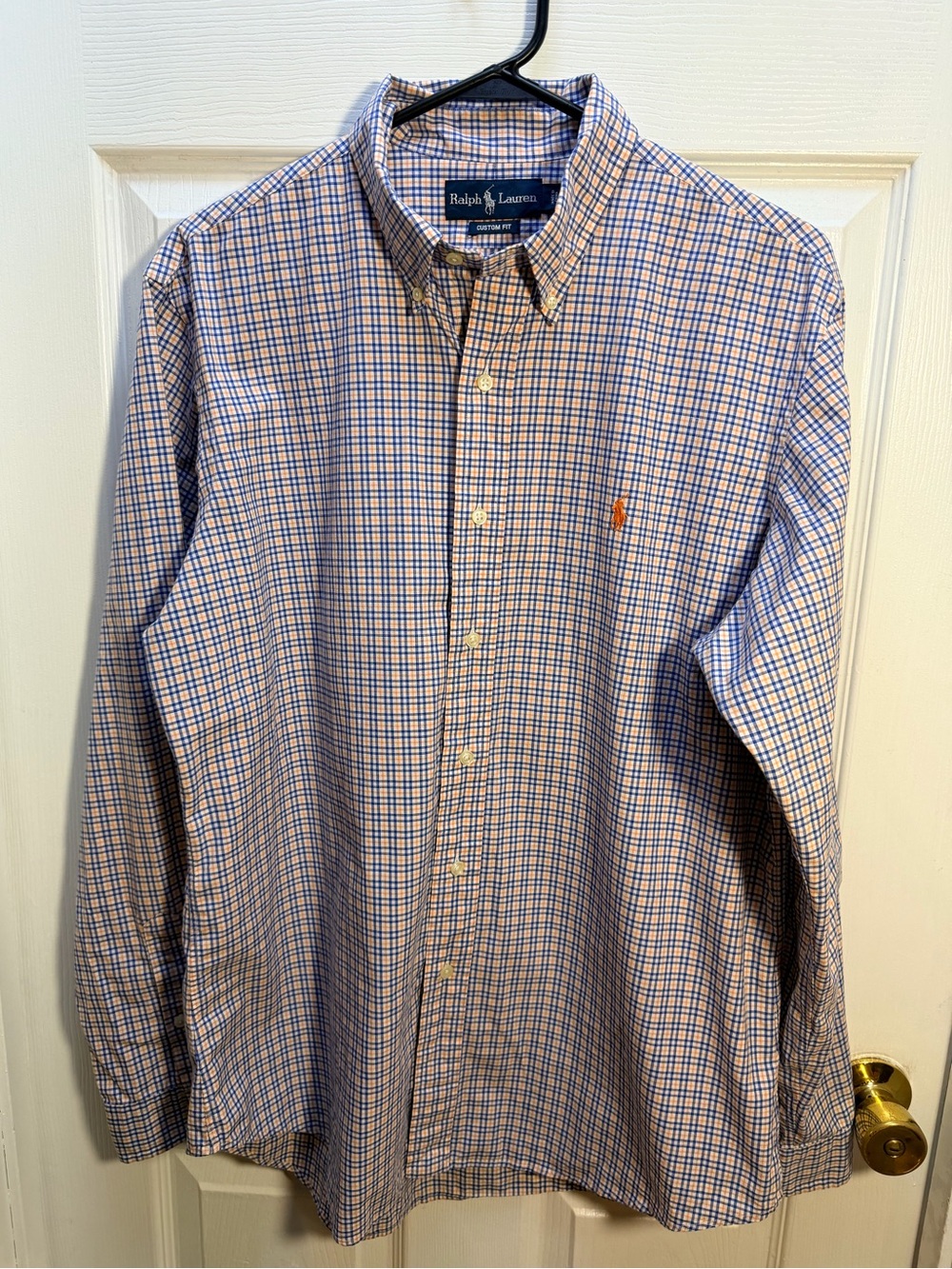 Ralph Lauren Blue and Orange Plaid Button-Down Shirt 100% Cotton